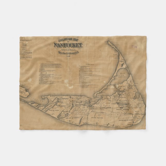 Vintage Map of Nantucket (1869) Fleece Blanket (Front (Horizontal))