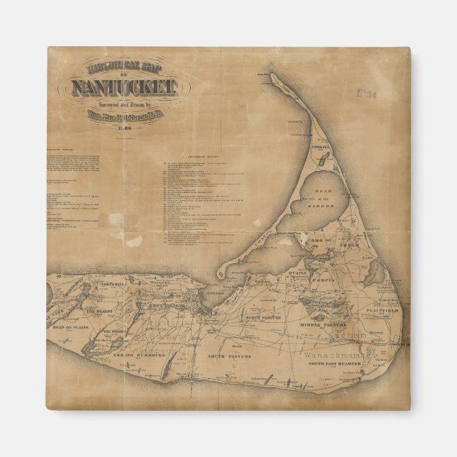 Vintage Map of Nantucket (1869) Magnet (Front)