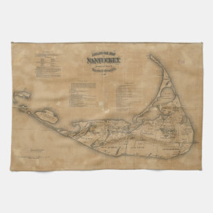 Vintage Map of Nantucket (1869) Tea Towel