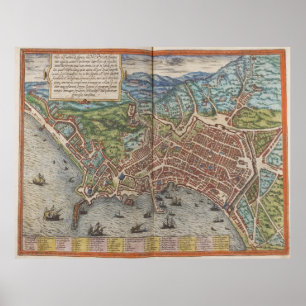 Vintage Map of Naples Italy (1572) Poster