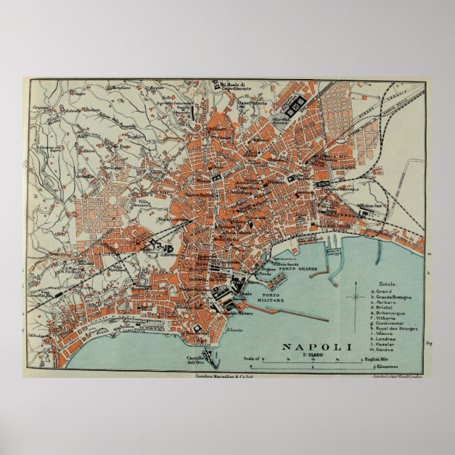 Vintage Map of Naples Italy (1911) Poster (Front)