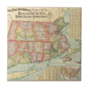 Vintage Map of New England States (1900) Ceramic Tile