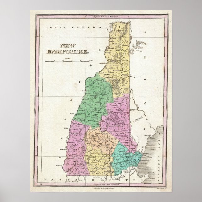 Vintage Map of New Hampshire (1827) Poster (Front)