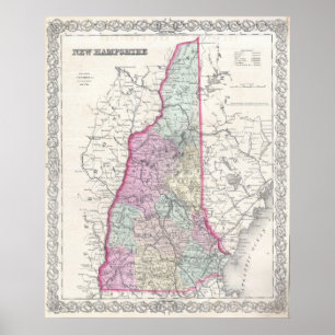 Vintage Map of New Hampshire (1855) Poster