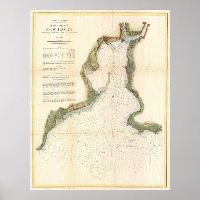 Vintage Map of New Haven Harbour (1872) Poster (Front)
