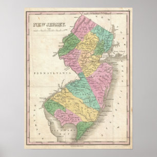 Vintage Map of New Jersey (1827) Poster