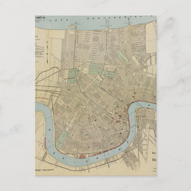 Vintage Map of New Orleans (1919) Postcard (Front)