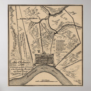 Vintage Map of New Orleans Louisiana (1798) Poster