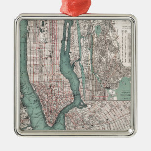 Vintage map of New York (1897) Metal Tree Decoration