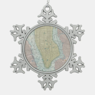 Vintage Map of New York City (1901) Snowflake Pewter Christmas Ornament
