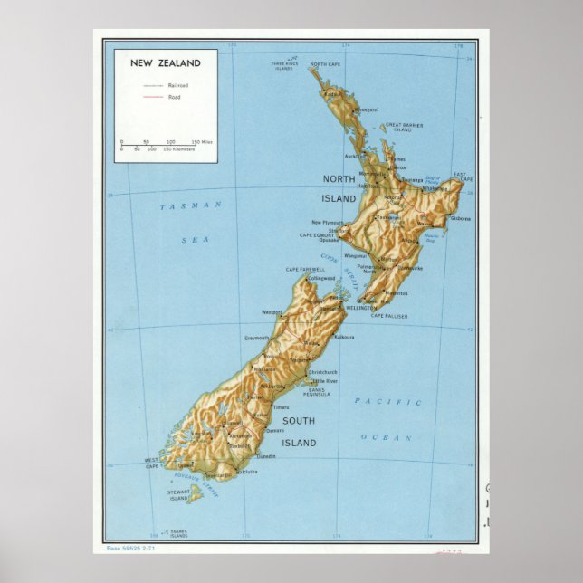 Vintage Map of New Zealand (1971) Poster (Front)