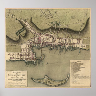 Vintage Map of Newport Rhode Island (1777) Poster
