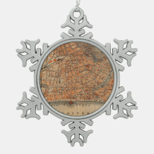 Vintage Map of Nice France (1914) Snowflake Pewter Christmas Ornament