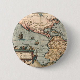 Vintage Map of North America 6 Cm Round Badge