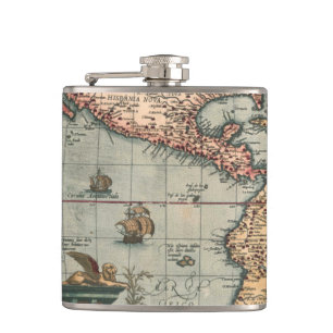 Vintage Map of North America Hip Flask