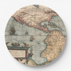 Vintage Map of North America Paper Plate