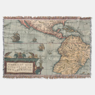 Vintage Map of North America Throw Blanket