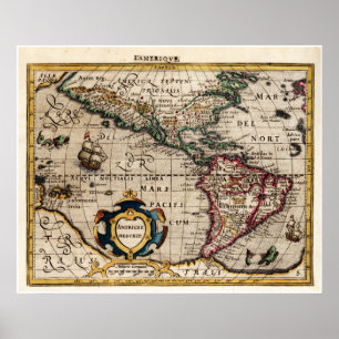 Vintage Map of North and South America 1700 Poster