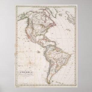 Vintage Map of North and South America (1843) Poster