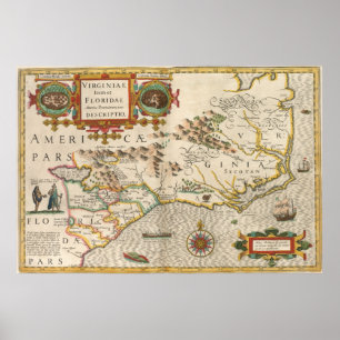 Vintage Map of North Carolina (1638) Poster