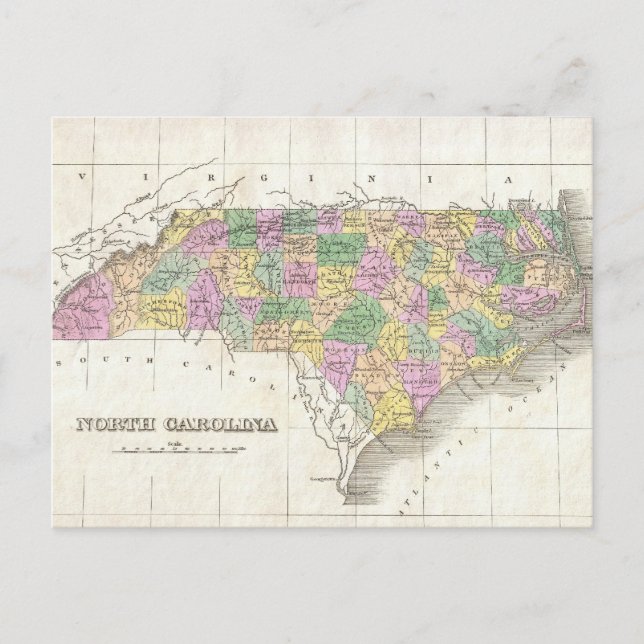 Vintage Map of North Carolina (1827) Postcard (Front)