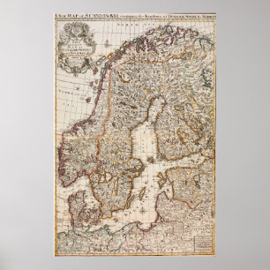 Vintage Map of Norway and Sweden (1717) Poster