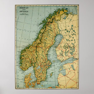 Vintage Map of Norway and Sweden (1921) Poster