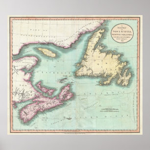 Vintage Map of Nova Scotia and Newfoundland (1807) Poster