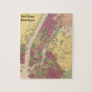 Vintage Map of NYC and Brooklyn (1868) Jigsaw Puzzle