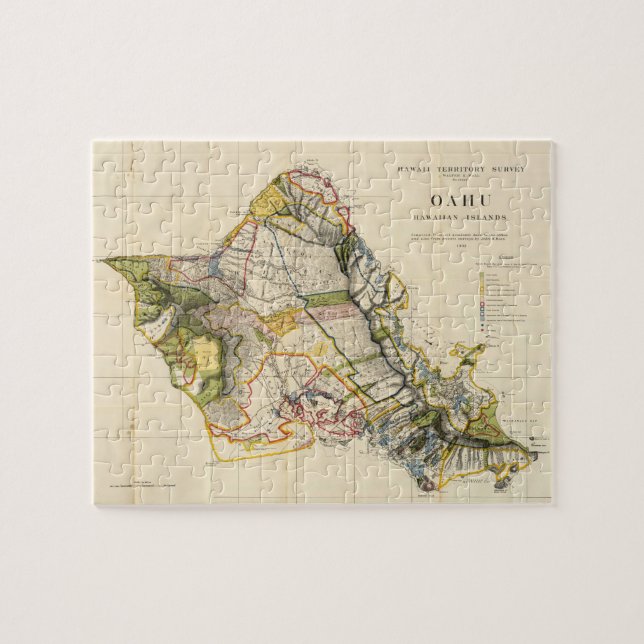 Vintage Map of Oahu Hawaii (1906) Jigsaw Puzzle (Horizontal)