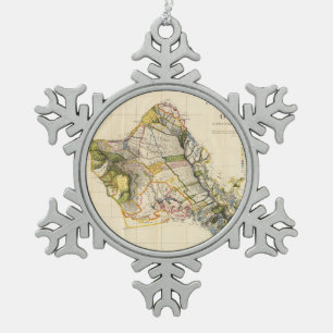 Vintage Map of Oahu Hawaii (1906) Snowflake Pewter Christmas Ornament