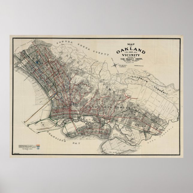 Vintage Map of Oakland CA (1912) Poster (Front)