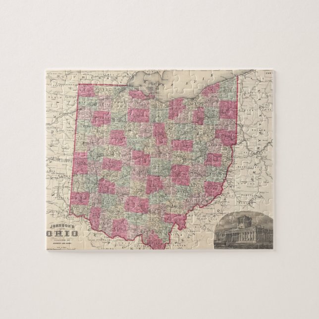 Vintage Map of Ohio (1864) Jigsaw Puzzle (Horizontal)