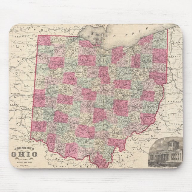 Vintage Map of Ohio (1864) Mouse Pad (Front)