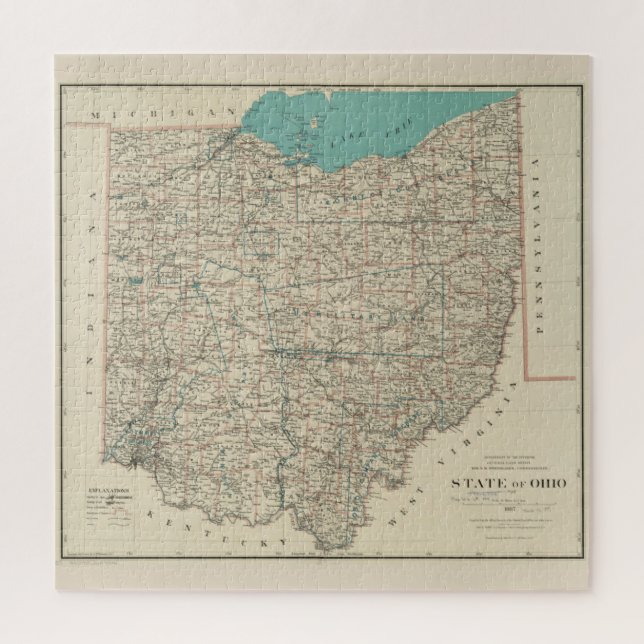 Vintage Map of Ohio (1887) Jigsaw Puzzle (Vertical)