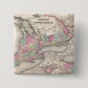 Vintage Map of Ontario (1857) 15 Cm Square Badge