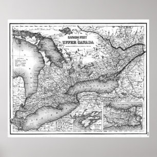 Vintage Map of Ontario (1857) BW Poster