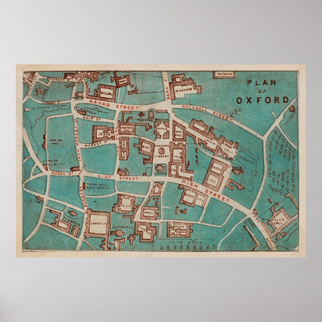Vintage Map of Oxford England (1860) Poster (Front)