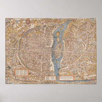 Vintage Map of Paris (1550) Poster