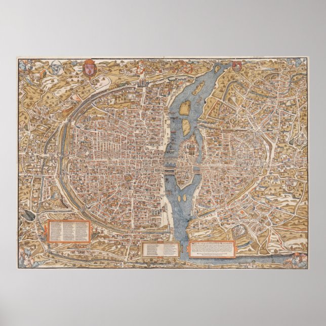 Vintage Map of Paris (1550) Poster (Front)