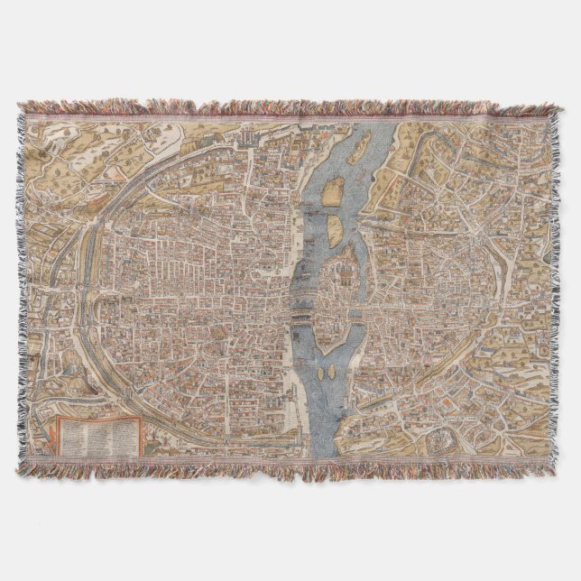 Vintage Map of Paris (1550) Throw Blanket (Front)