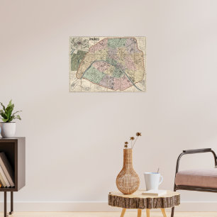 Vintage Map of Paris (1878) Poster