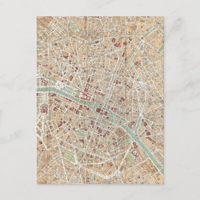 Vintage Map of Paris (1892) Postcard (Front)