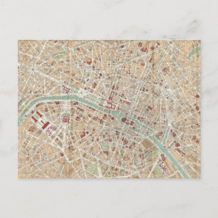 Vintage Map of Paris (1892) Postcard