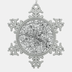 Vintage Map of Paris (1911) Snowflake Pewter Christmas Ornament
