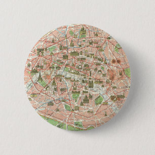 Vintage Map of Paris (1920) 6 Cm Round Badge