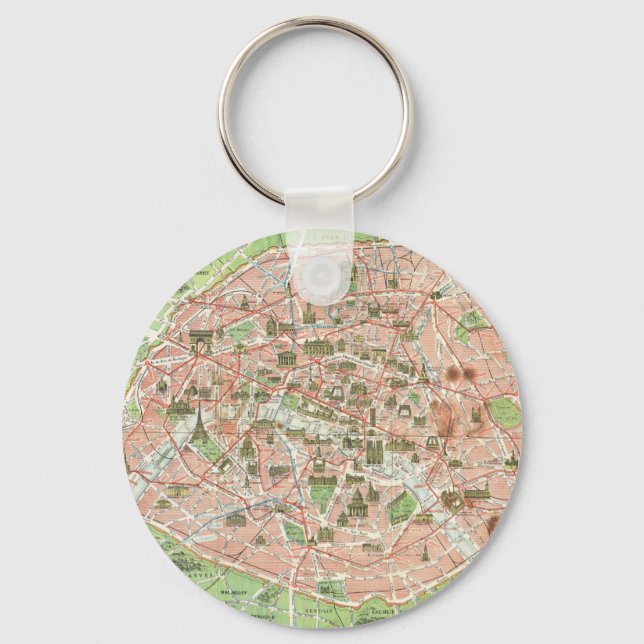 Vintage Map of Paris (1920) Key Ring (Front)