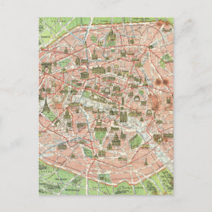 Vintage Map of Paris (1920) Postcard