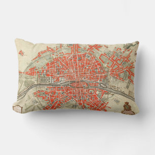Vintage Map of Paris France (1721–1774) Lumbar Cushion