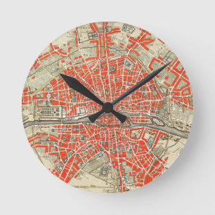 Vintage Map of Paris France (1721–1774) Round Clock